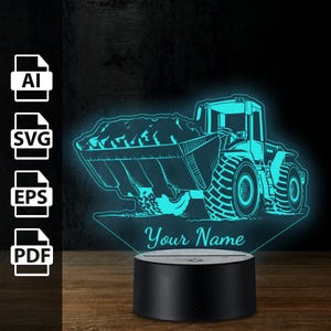 Bagger Lader Konstrukt personalisierte 3D Illusion Lampe Acryl LED Licht | Laserschnittdateien ai, eps, pdf, svg