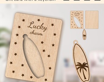 Surfing lucky keychain charm | gift for birthday, mom, dad, friend | laser cut design glowforge | Ai, EPS, PDF, SVG