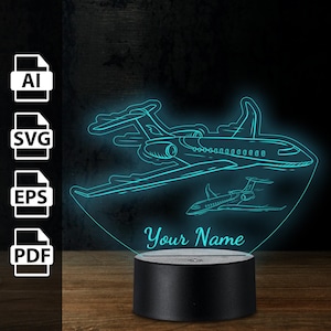 Flugzeug Flugzeug personalisierte 3D-Lampe Acryl LED-Licht | Laserschnittdateien ai, eps, pdf, svg