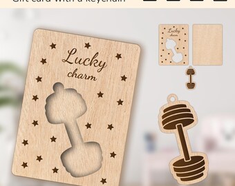 Gym fitness weight training lucky keychain charm | gift for birthday, mom, dad, friend | laser cut design glowforge | Ai, EPS, PDF, SVG