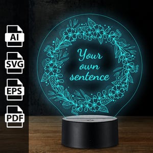 Blumenblumen personalisierte 3D-Lampe Acryl Illusion LED-Licht | Laserschnittdateien ai, eps, pdf, svg
