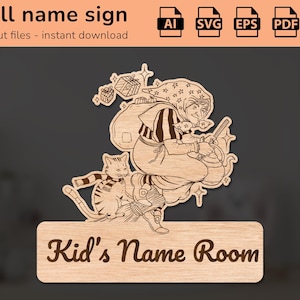 Namensschild Märchen | Inneneinrichtung | Lasergeschnittenes Design | für Kinder | Ai, EPS, PDF, DXF