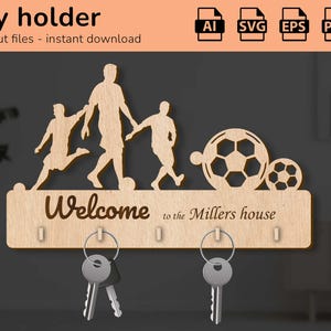 Portachiavi da calcio / targhetta con nome personalizzato / design tagliato al laser glowforge / Ai, EPS, PDF, SVG