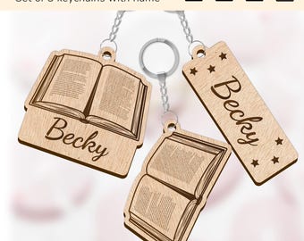 Books lover keychain key ring charm | personalized name sign | laser cut design glowforge | Ai, EPS, PDF, SVG