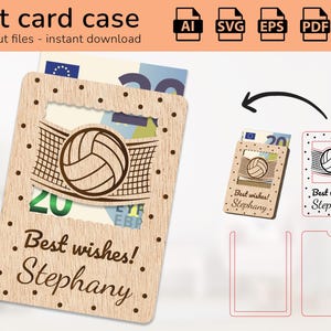 PersonalisierteVolleyball Sport Geschenk Kartenhalter Geld | Namensschild | Laser fertig geschnittenes Design | Ai, EPS, PDF, DXF, svg