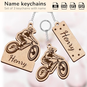 Porte-clés à breloques pour VTT de descente | plaque nominative personnalisée | Forge luminescente découpée au laser | IA, EPS, PDF, SVG