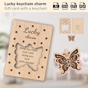 Porte-clés porte-clés porte-bonheur papillon | cadeau pour un anniversaire, une maman, un papa, un ami | Forge luminescente découpée au laser | IA, EPS, PDF, SVG