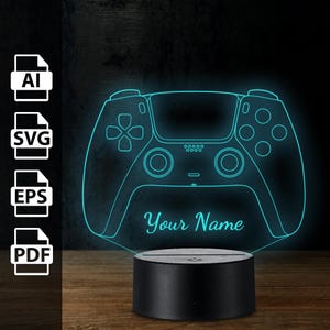 Gamepad Gaming-Spiel personalisierte 3D-Lampe Acryl-LED-Licht | Laserschnittdateien ai, eps, pdf, svg