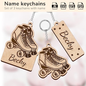 Portachiavi con ciondolo a forma di pattinaggio a rotelle / targhetta con nome personalizzato / design tagliato al laser glowforge / Ai, EPS, PDF, SVG