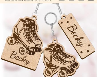 Roller skating keychain key ring charm | personalized name sign | laser cut design glowforge | Ai, EPS, PDF, SVG