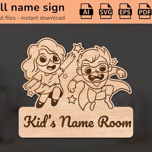 Superhero name sign | interior decor | laser cut design | for kids | Ai, EPS, PDF, DXF