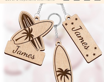 Surfing keychain key ring charm | personalized name sign | laser cut design glowforge | Ai, EPS, PDF, SVG