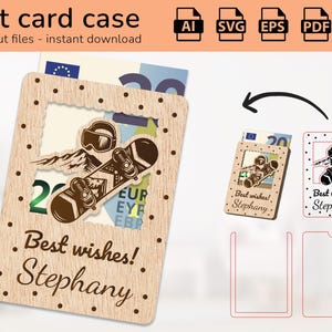 Gepersonaliseerde snowboardhoes cadeaukaarthouder geld | naambord | lasergesneden ontwerp | AI, eps, pdf, dxf, svg