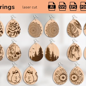 8 oorbellen bundel Lasergesneden traansjablonen voor vrouwen sieraden houten Glowforge hangers digitale download