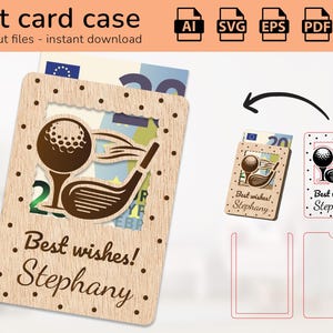 Gepersonaliseerde golfsporttas cadeaukaarthouder geld | naambord | lasergesneden ontwerp | AI, eps, pdf, dxf, svg