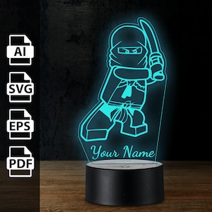 Minifigur Ziegelfigur Ninja personalisierte 3D-Lampe Acryl-LED-Licht | Laserschnittdateien ai, eps, pdf, svg