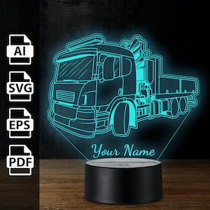 LKW Bau Transport personalisierte 3D-Lampe Acryl-LED-Licht | Laserschnittdateien ai, eps, pdf, svg