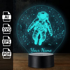 Astronaut Galaxie Raum personalisierte 3D-Lampe Acryl-LED-Licht | Laserschnittdateien ai, eps, pdf, svg