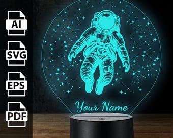 Astronaut galaxy space personalized 3D lamp acrylic led light | laser cut files ai, eps, pdf, svg