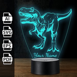 Lámpara de acrílico 3D personalizada con dinosaurio T-Rex, luz LED, archivos cortados con láser ai, eps, pdf, svg