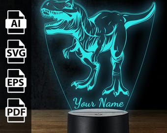 Dinosaur t-rex personalized 3D lamp acrylic led light | laser cut files ai, eps, pdf, svg