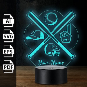 Baseball-Spiel personalisierte 3D-Illusionslampe Acryl-LED-Licht | Laserschnittdateien ai, eps, pdf, svg