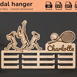 Porta medaglie da tennis, da appendere alla parete, per premiare il nome del premio / decorazione d'interni / design tagliato al laser / per bambini / Ai, EPS, PDF