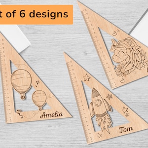 Triangle ruler for kids | school teacher svg pdf ai eps File engraved name bookmark gift wooden DIY wooden rulers