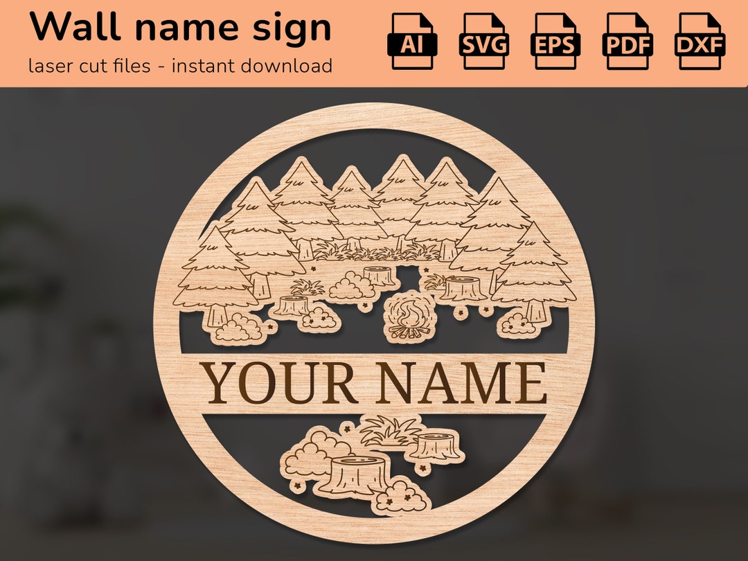 Forest Sign Dxf File Forest Nature Leaves Nursery Wall Name Sign | Interior Decor | Laser ...