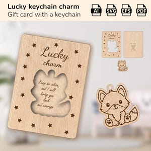 Porte-clés porte-clés porte-bonheur renard | cadeau pour un anniversaire, une maman, un papa, un ami | Forge luminescente découpée au laser | IA, EPS, PDF, SVG