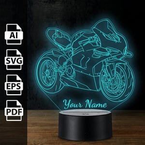 Lampada 3D personalizzata per moto da corsa, luce a led in acrilico / file tagliati al laser, ai, eps, pdf, svg