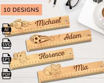 Laser Cut Wooden RULER for kids school teacher svg | pdf | ai | eps File engraved name bookmark gift to book cm DIY Ruler Templates for Kids