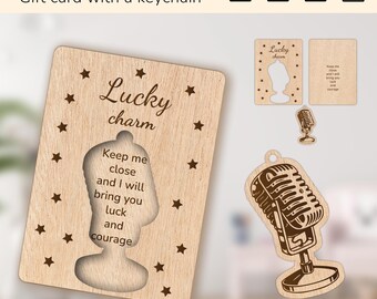 Microphone music singer lucky keychain charm | gift for birthday, mom, dad, friend | laser cut design glowforge | Ai, EPS, PDF, SVG