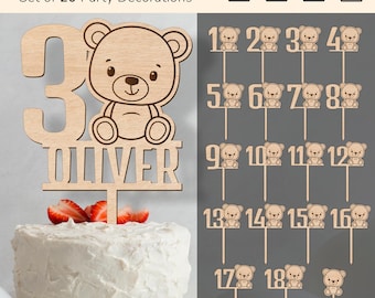 TEDDY BEAR cake topper birthday | anniversary decor | laser cut design | download | Ai, eps, pdf, svg