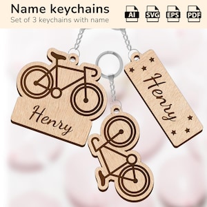 Fahrrad Radfahren Schlüsselanhänger Schlüsselanhänger Charme | personalisiertes Namensschild | Laser geschnitten Design Glowforge | Ai, EPS, PDF, SVG