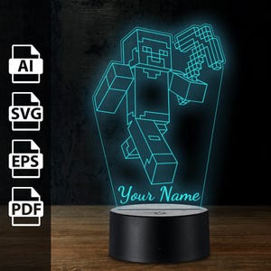 Steve Gaming-Spiel personalisierte 3D-Lampe Acryl-LED-Licht | Laserschnittdateien ai, eps, pdf, svg