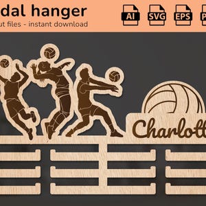 Porta medaglie da pallavolo, da appendere alla parete, per premiare il tuo sport / decorazione d'interni / design tagliato al laser / per bambini / Ai, EPS, PDF