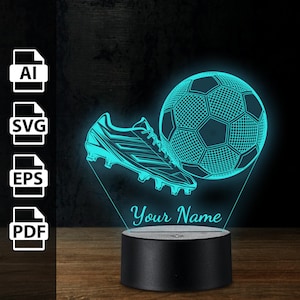 Voetbal voetbal gepersonaliseerde 3D-lamp acryl led-licht | lasergesneden bestanden ai, eps, pdf, svg