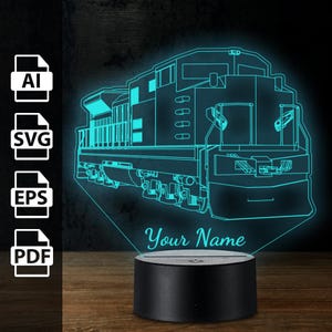 Lokomotive Zug Transport Eisenbahn personalisierte 3D-Lampe Acryl LED-Licht | Laserschnittdateien ai, eps, pdf, svg