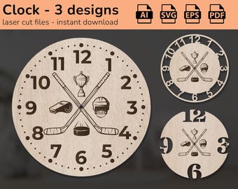 Ice hockey clock wall sign | interior decor | laser cut design | download | Ai, EPS, PDF, DXF