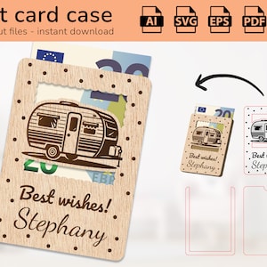 Caravane camping cas carte-cadeau argent | signe de nom | conception découpée au laser | Ai, EPS, PDF, DXF, Svg