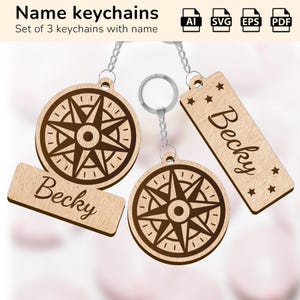 Charm de porte-clés de voyage boussole d'aventure | plaque nominative personnalisée | Forge luminescente découpée au laser | IA, EPS, PDF, SVG