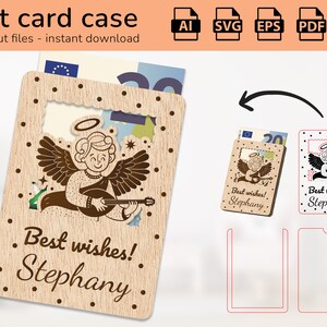 Argent de carte-cadeau de cas d’ange | signe de nom | conception découpée au laser | Ai, EPS, PDF, DXF, Svg