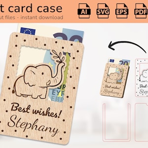 Personalisierte Elefant Safari Tier Fall Geschenk Kartenhalter Geld | Namensschild | Laser fertig geschnittenes Design | Ai, EPS, PDF, DXF, svg