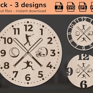 Baseball clock wall sign | interior decor | laser cut design | download | Ai, EPS, PDF, DXF