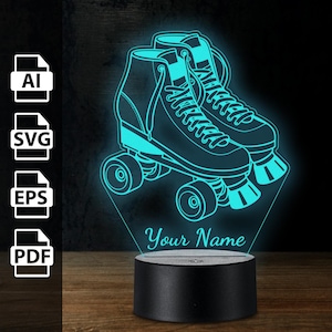 Rollschuhlaufen personalisierte 3D-Lampe Acryl-LED-Licht | Laserschnittdateien ai, eps, pdf, svg