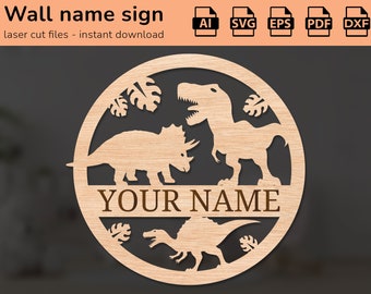 Dinosaur park nursery wall name sign | interior decor | laser cut design | for kids | Ai, EPS, PDF, DXF