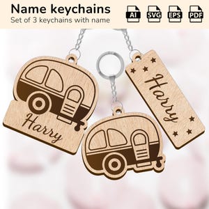 Porte-clés porte-clés aventure camping-car | plaque nominative personnalisée | Forge luminescente découpée au laser | IA, EPS, PDF, SVG