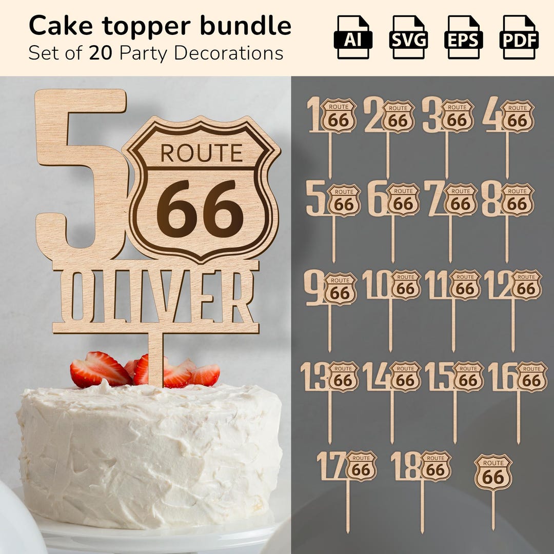 ROUTE 66 Cake Topper Birthday | Anniversary Decor | Laser Cut Design ...