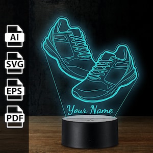 Laufschuhe sportlich Fitness Jogging personalisierte 3D-Lampe Acryl-LED-Licht | Laserschnittdateien ai, eps, pdf, svg